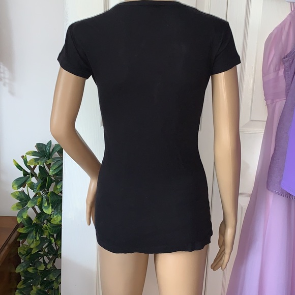 Hollywood California y2k Cap sleeve black skinny slim fitted T-shirt tunic top M - Picture 6 of 9